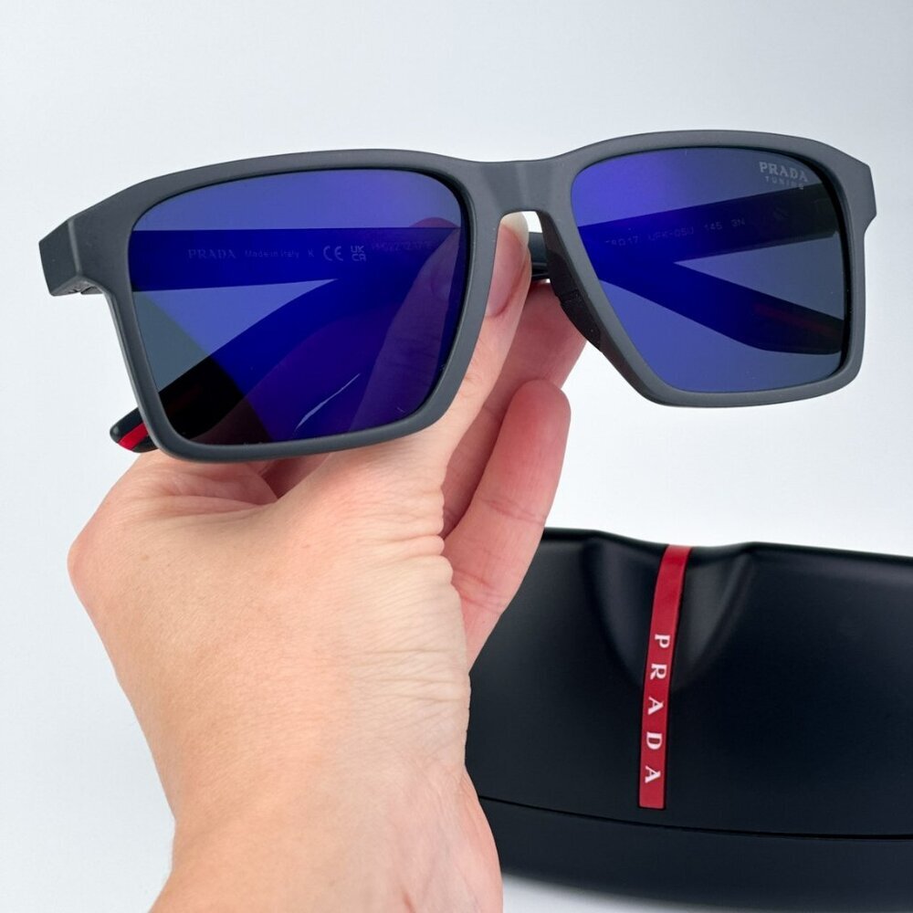 Prada Linea Rossa PS05YS UFK05U BRAND NEW Sunglasses Grey Rubber Blue Unisex